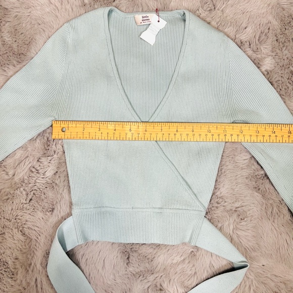 SOLDAritzia Little Moon blue Prunella Long Sleeve V-Neck Crop rib knit style top - Picture 7 of 13